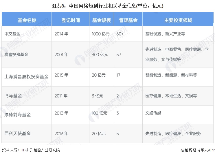 图表8：中国网络短剧行业相关基金信息(单位：亿元)